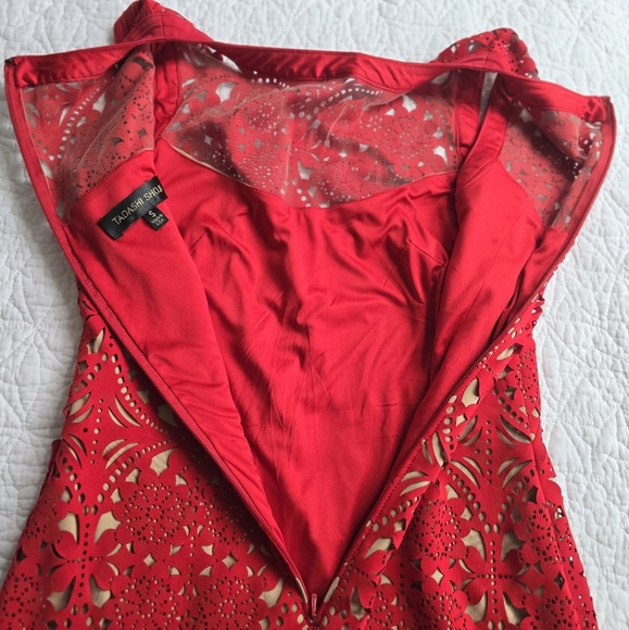 Tadashi Shoji Lasercut Lace Sleeveless Dress - Red Small - Picture 13 of 16